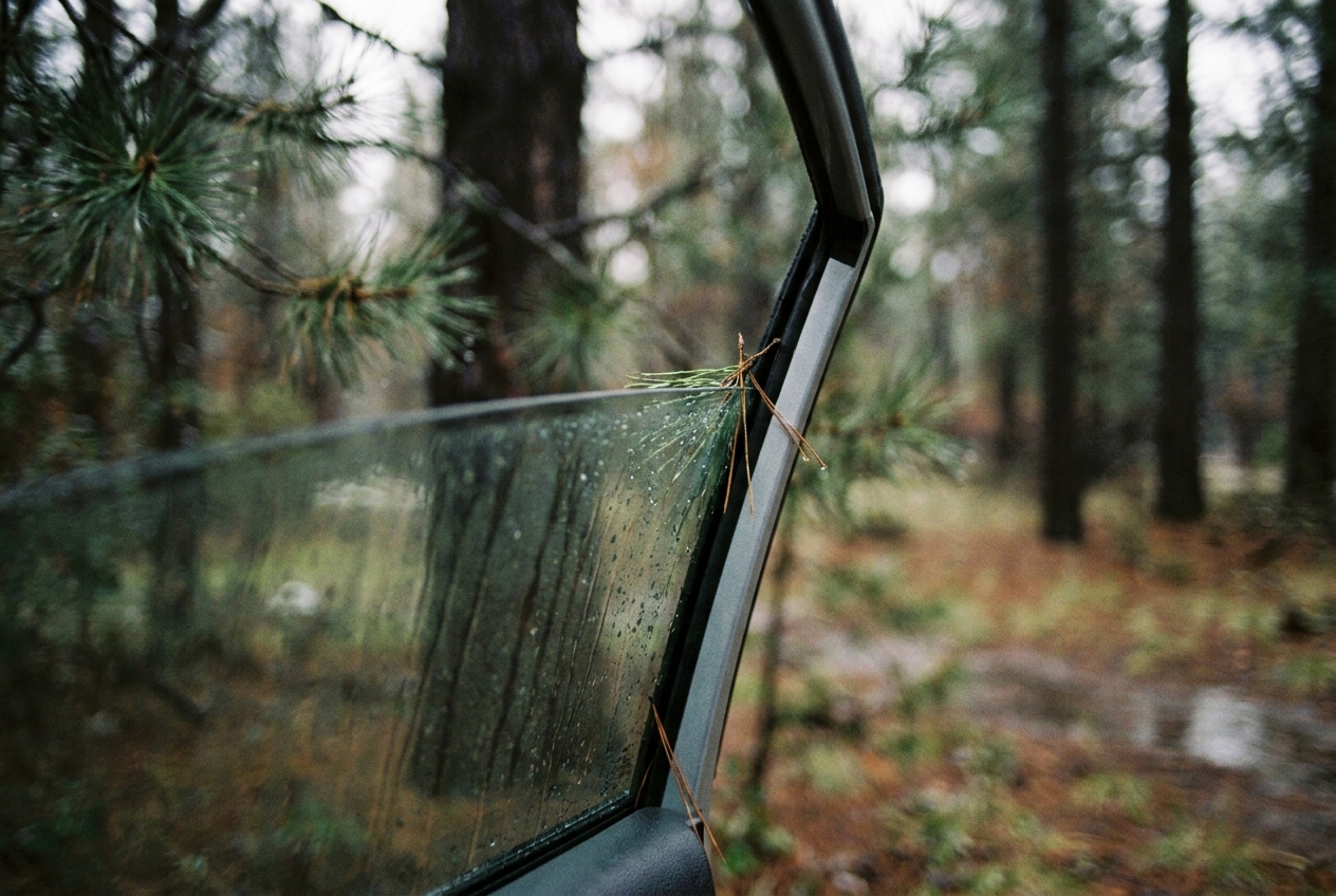 Half-open window, pine and damp earth