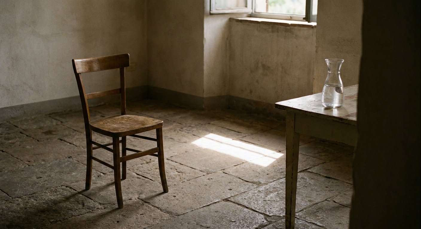 Osteria — a chair and a band of light; the rest is silence