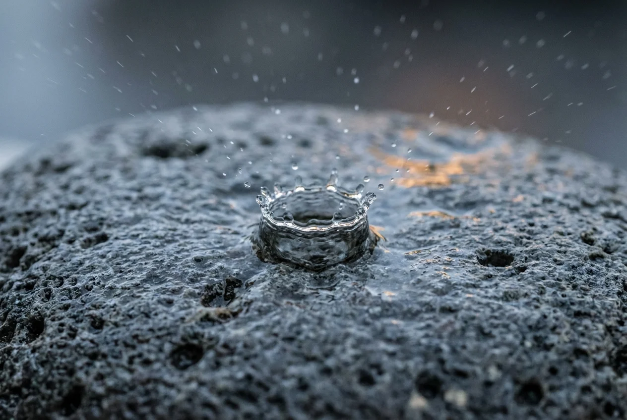 Raindrop aerosol over porous stone